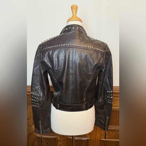 MANGO MNG Studded Black Cropped Leather Biker Moto Jacket As EUR M US S - Picture 9 of 11